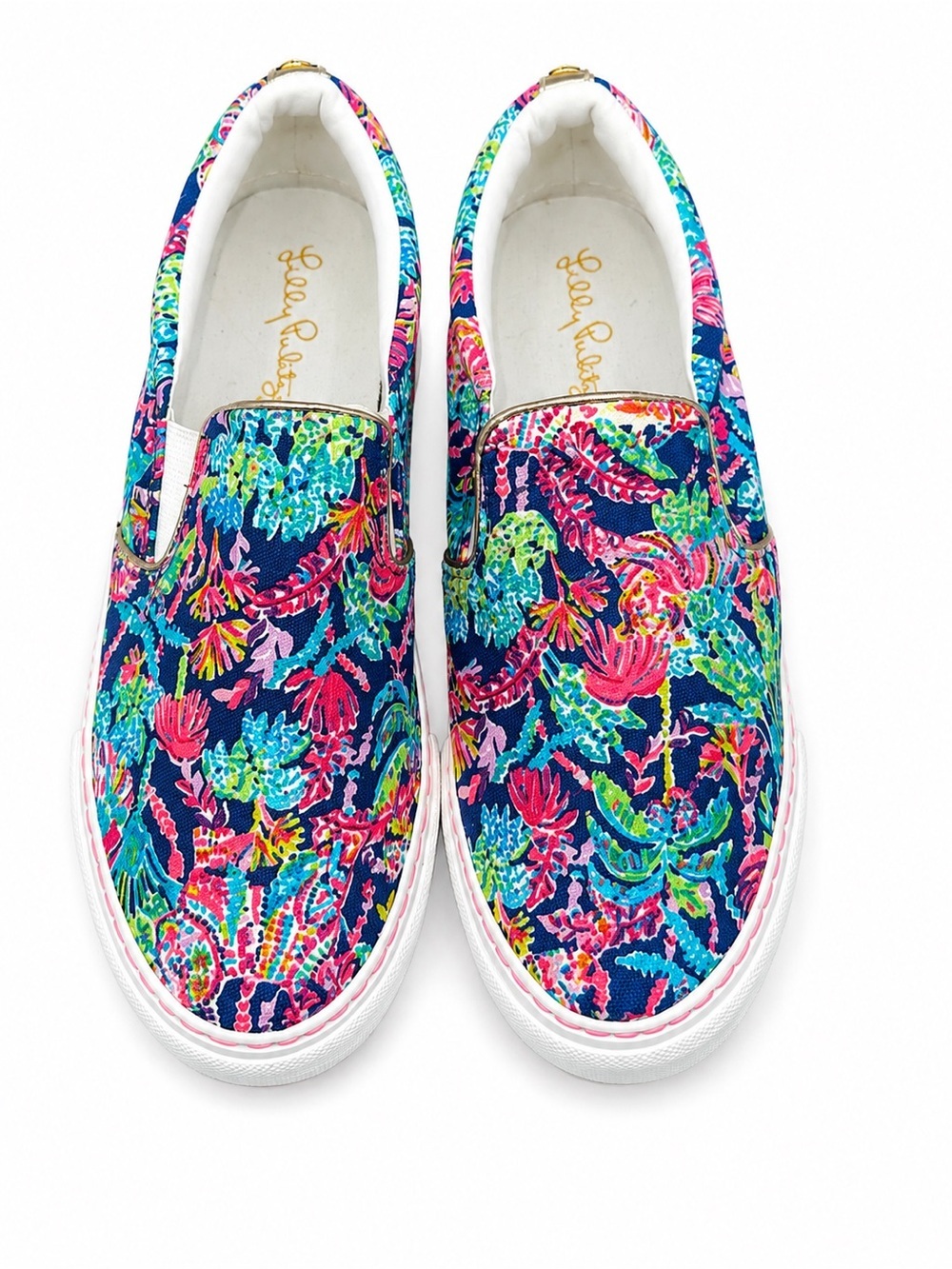 Lilly Pulitzer Coral Reef Tropical Slip On Sneakers Resortcore Preppy Sz 7